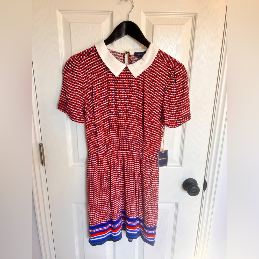Cute red and blue dress with white collar